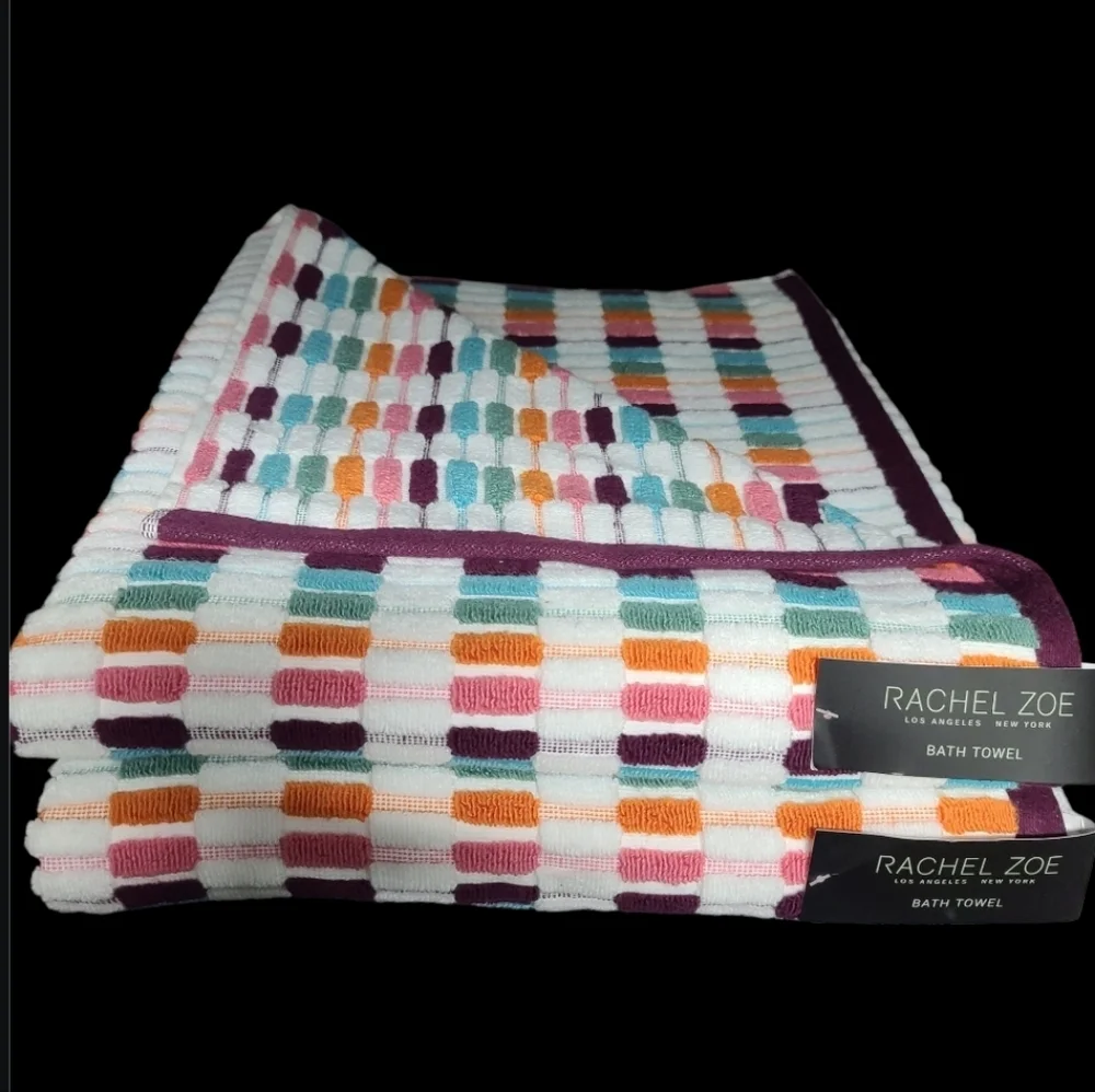 4pc Rachel Zoe Colorful Fall Mosaic 100% Cotton Bath & Hand Towel Set NEW